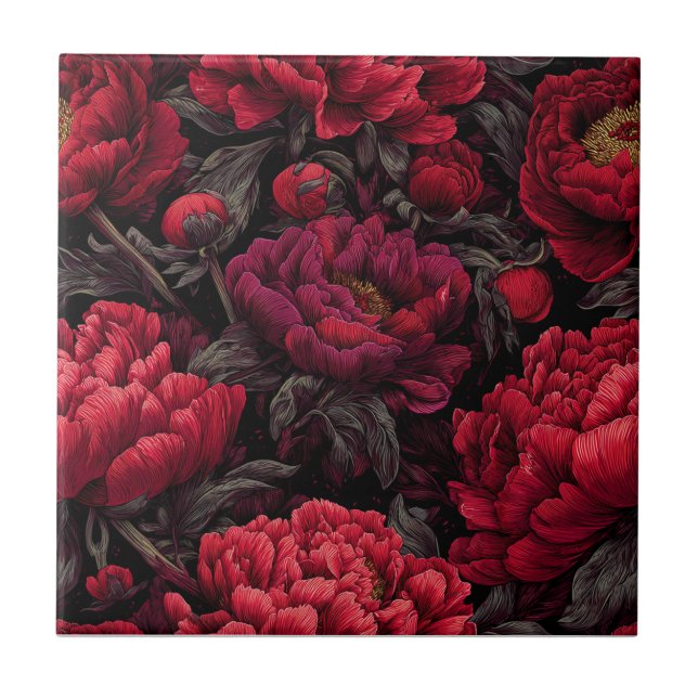 Bold Art Deco-peonies-plattor för Snyggt Kakelplatta (Framsidan)