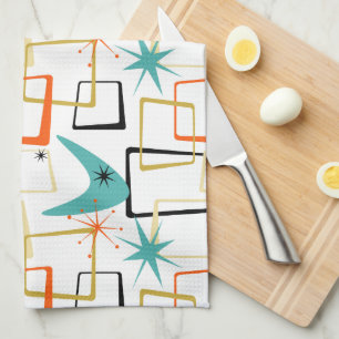 Bold Atomic Stars Boomerang Squares Mid Century Kökshandduk