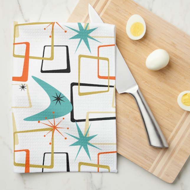 Bold Atomic Stars Boomerang Squares Mid Century Kökshandduk (Vikt i Fjärdedel)