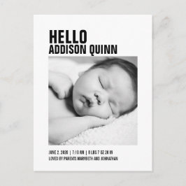 Bold Baby Photo Birth Announement Postcard Meddelande Vykort