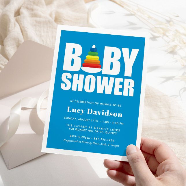 Bold Baby Shower Leksak Rainbow Ringar Inbjudningar (Skapare uppladdad)