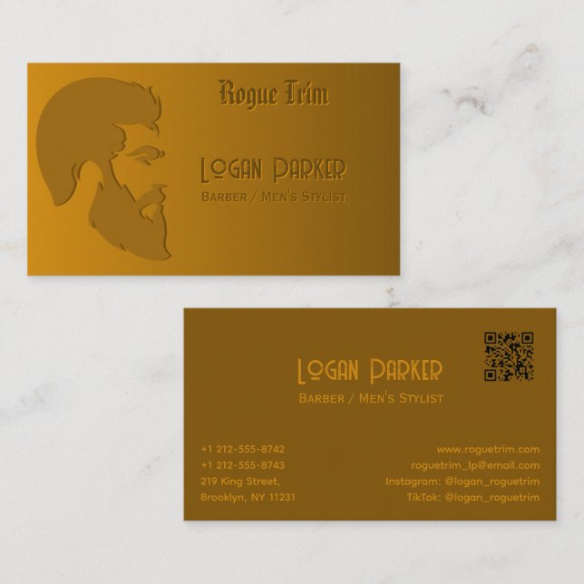 Bold Barber Shop Men's Stylist Bronze Visitkort (Fram/baksida)