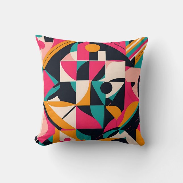Bold Bauhaus-Blommigtar: Vibrant Geometric Design Kudde (Framsida)