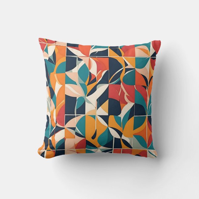 Bold Bauhaus-Blommigtar: Vibrant Geometric Design Kudde (Framsida)