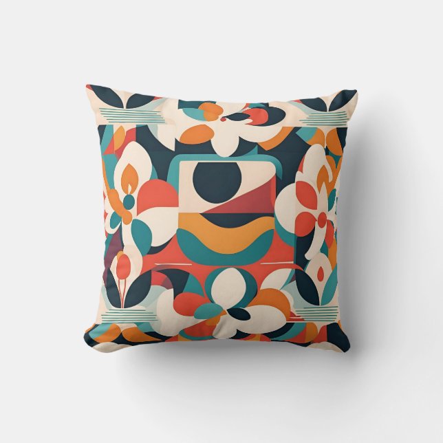 Bold Bauhaus-Blommigtar: Vibrant Geometric Design Kudde (Framsida)