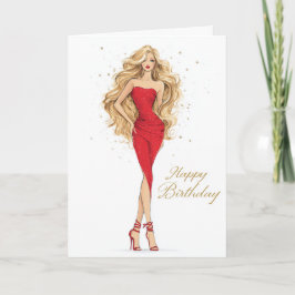 Bold & Beautiful Red Dress Birthday Card Kort