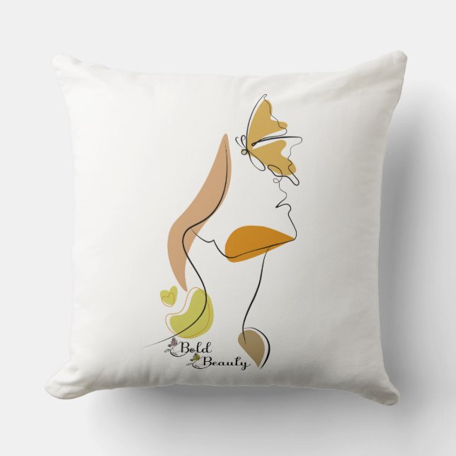 Bold Beauty Women Empowerment Face Line Art Quotes Kudde (Framsida)