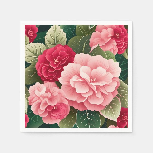 Bold Begonia Löv och Flower Mönster Pappersservett (Framsidan)