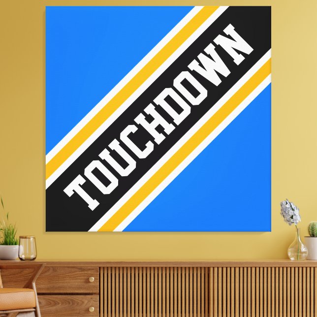 Bold, blå Gult, svart, TUCHDOWN Rand Canvastryck (Insitu (Vardagsrum))