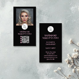 Bold Black and Blush Pink Social Icon QR Code Visitkort