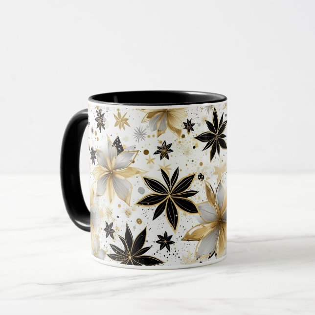 Bold Black and Gold Abstract Floral Mugg (Framsida vänster)