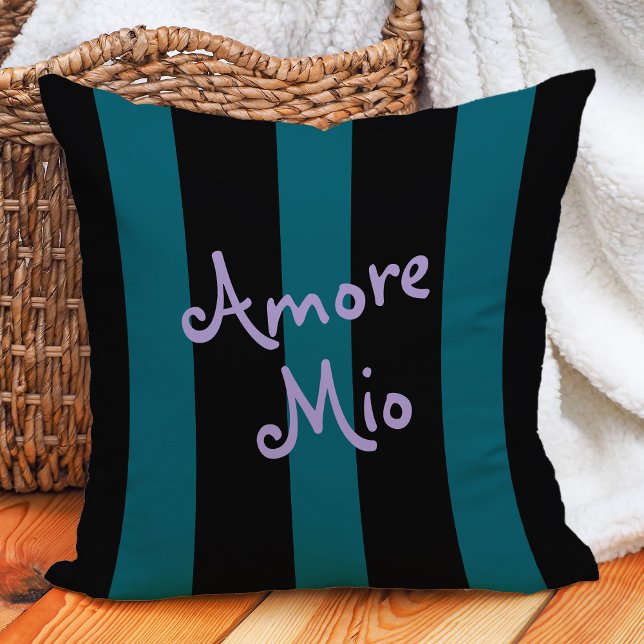 Bold Black and Teal Stripes | Amore Mio Kudde (Skapare uppladdad)
