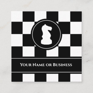 Bold Black and White Chessboard Chess Knight Fyrkantigt Visitkort