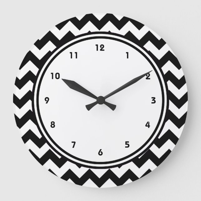 Bold Black and White Chevron Zigzag Stor Klocka (Framsida)