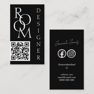 Bold Black and White Minimalist QR Code Visitkort
