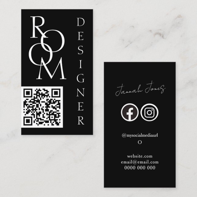 Bold Black and White Minimalist QR Code Visitkort (Fram/baksida)