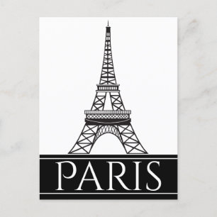 Bold Black and White Paris Eiffel Torn Vykort