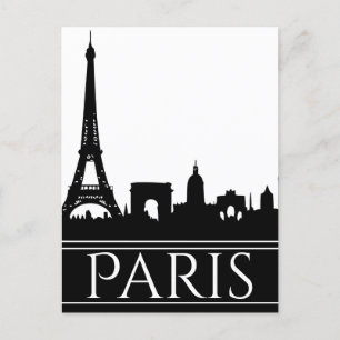 Bold Black and White Paris Skyline Eiffel Torn Vykort