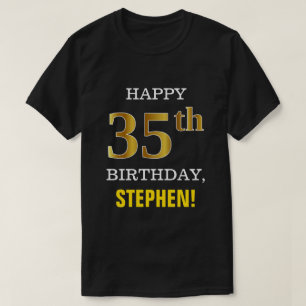 Bold, Black, Faux Guld 35e Birthday w/ Namn Shirt T