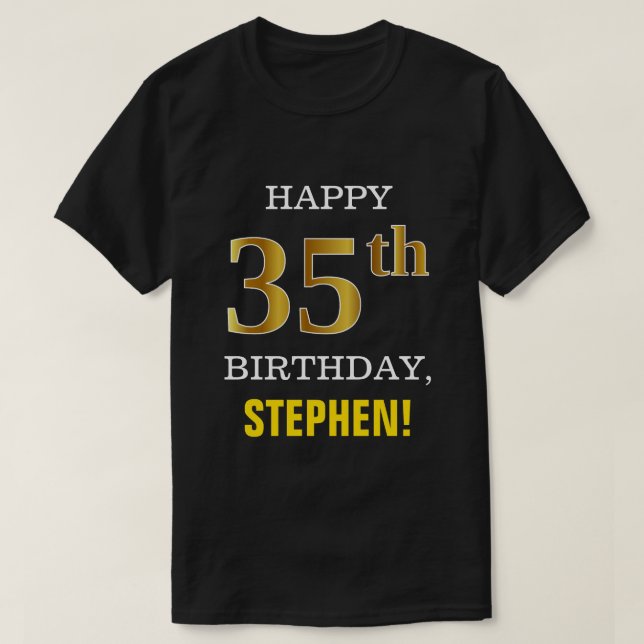 Bold, Black, Faux Guld 35e Birthday w/ Namn Shirt T Shirt (Design framsida)