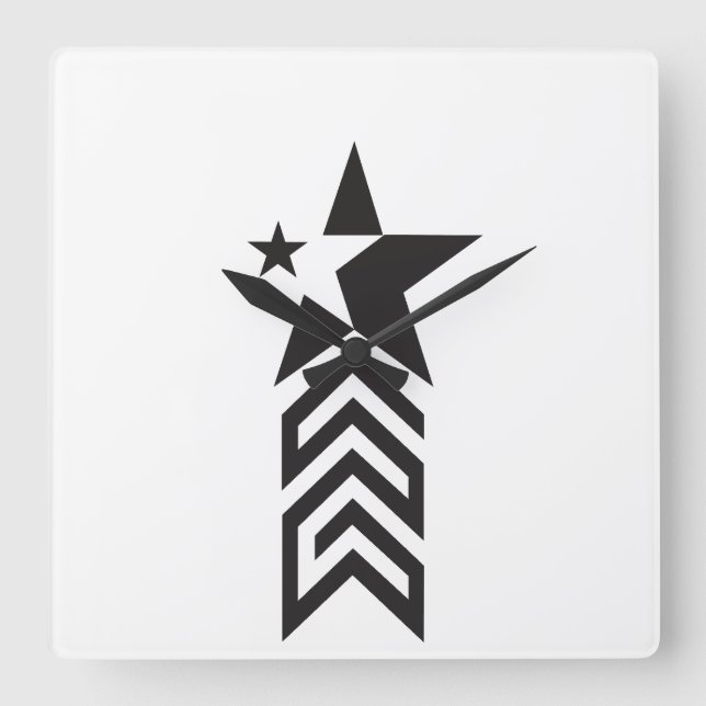 Bold Black Geometric Star Fyrkantig Klocka (Framsida)