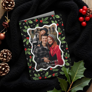 Bold Black jul Holly Vågigt Ram Photo Helgkort
