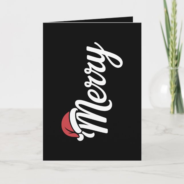 Bold Black Merry Christmas Santa Hat Helgkort (Framsida)