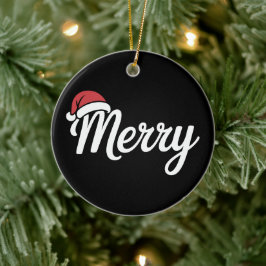 Bold Black Merry Christmas Santa Hat Julgransprydnad Keramik