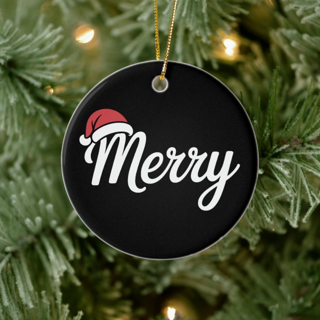 Bold Black Merry Christmas Santa Hat Julgransprydnad Keramik (Träd)