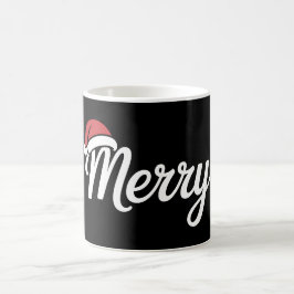Bold Black Merry Christmas Santa Hat Kaffemugg