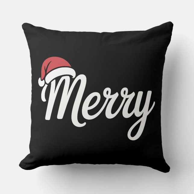 Bold Black Merry Christmas Santa Hat Kudde (Framsida)