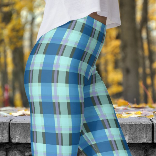 Bold Black och Blue Check Mönster Leggings (Bold Black and Blue Check Pattern Leggings)