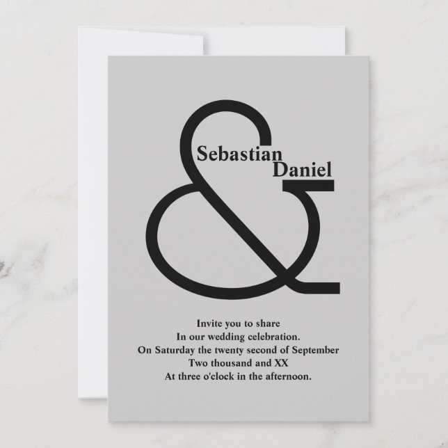 Bold Black och Grått Bröllop Inbjudningar (Framsida)