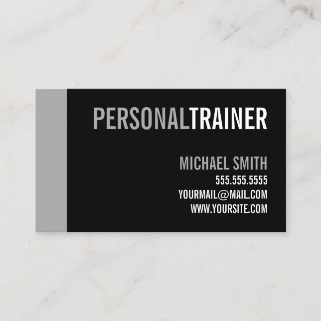 Bold Black och Grått Personal Trainer Visitkort (Framsida)