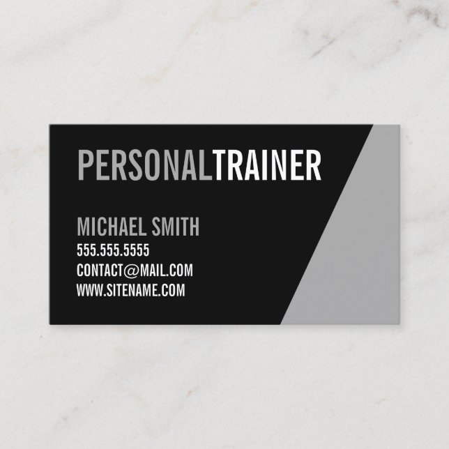 Bold Black och Grått Personal Trainer Visitkort (Framsida)