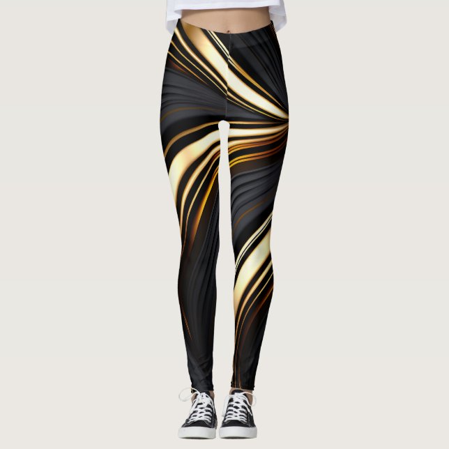 Bold Black och guld abstrakt Leggings (Framsida)