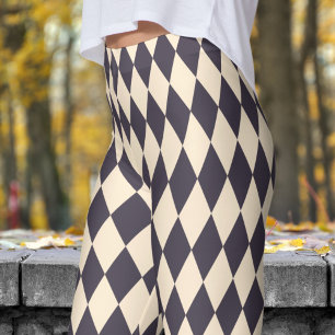 Bold Black och Papaya Harlequin Check Mönster Leggings