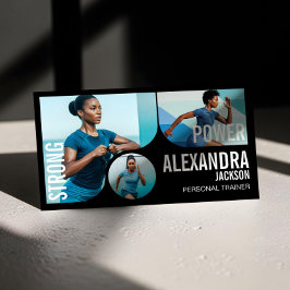 Bold Black Personal Trainer Fitness Gym Coach QR Visitkort