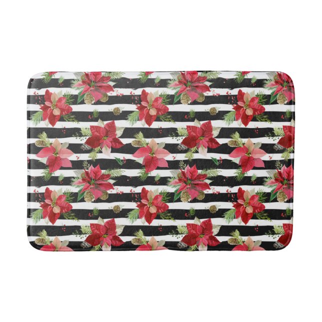 Bold Black Rand med Poinsettias Bath Mat Badrumsmatta (Framsidan)