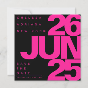 Bold Black Rosa Typography Bröllop Spara Datumet