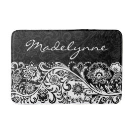Bold Black White-Blommigt design Bath Mat Badrumsmatta