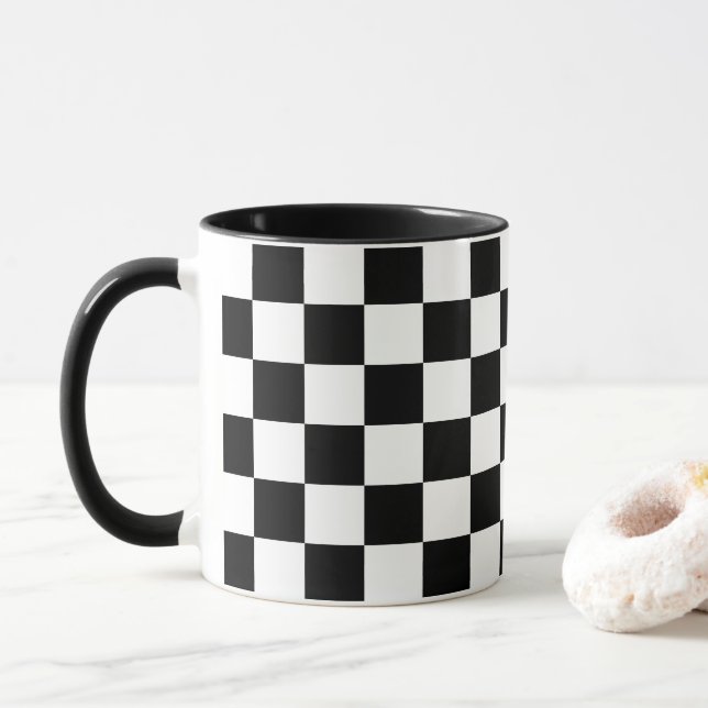 Bold Black White Checkated Mönster Mugg (Med munk)