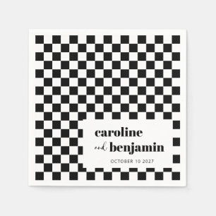 Bold Black White Checkboard Personligt bröllp Pappersservett
