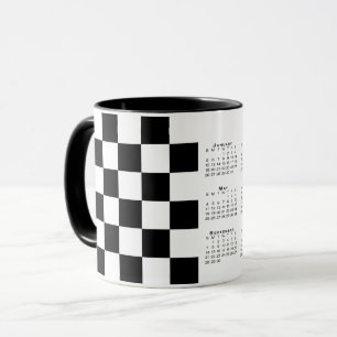 Bold Black White Checkered Mönster 2025 Calendar Mugg