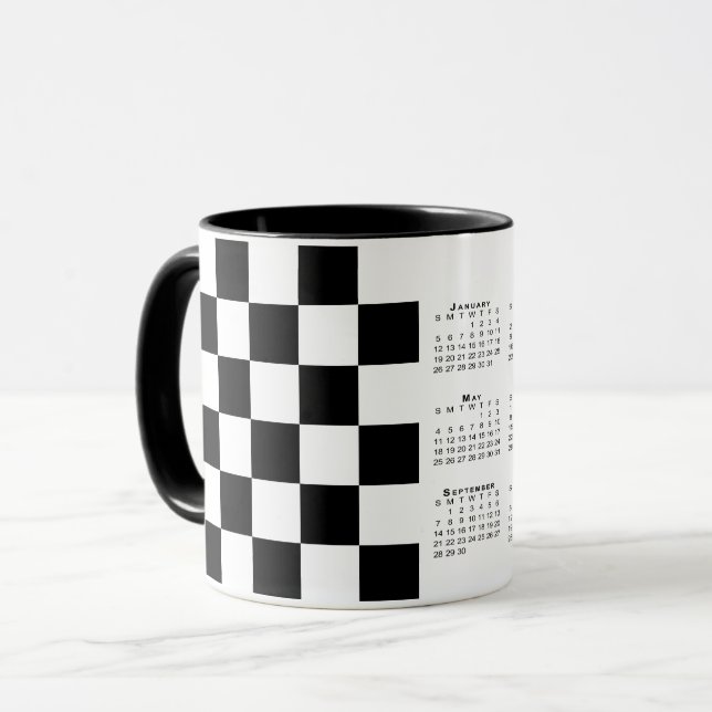 Bold Black White Checkered Mönster 2025 Calendar Mugg (Framsida vänster)