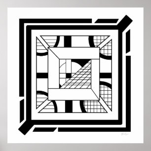 Bold Black White Geometric Abstrakt Line Art Poster