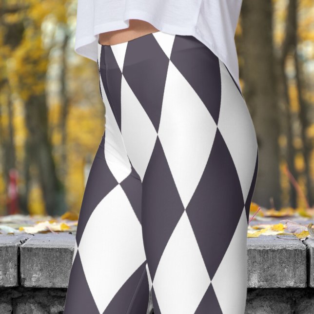 Bold Black & White Harlequin Check Mönster Leggings (Harlequin Black & White )