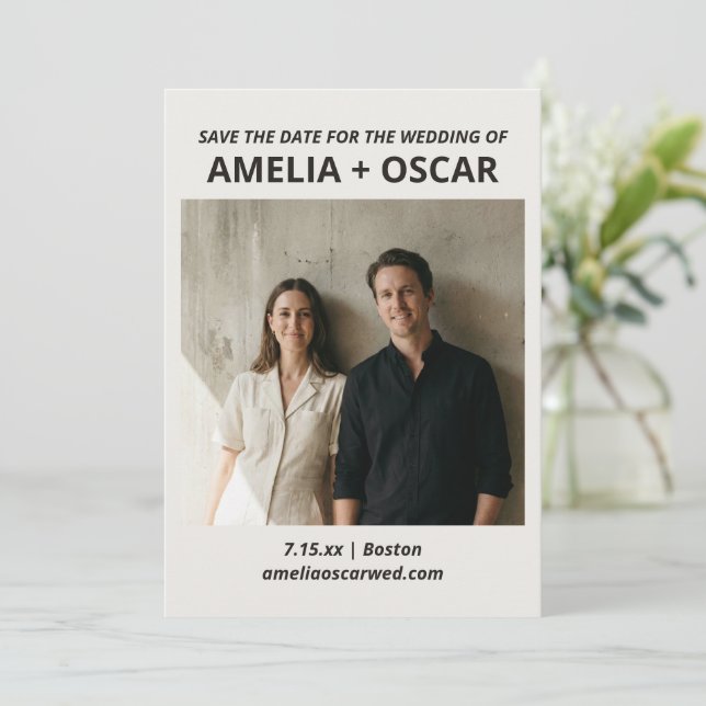 Bold Black White Photo Modern Typography Wedding Spara Datumet (Stående Fram)