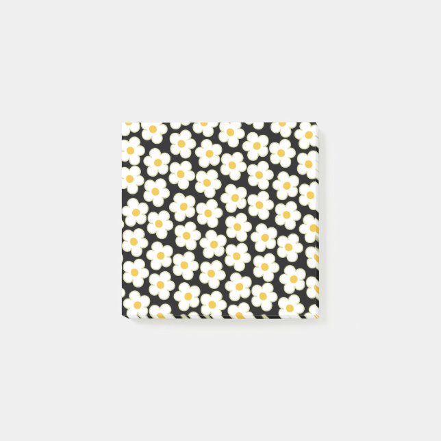 Bold Black & White Retro Flower Mönster Vår Post-it Block (Framsida)