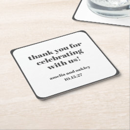 Bold Black White Retro Personligt bröllp Tack Underlägg Papper Kvadrat